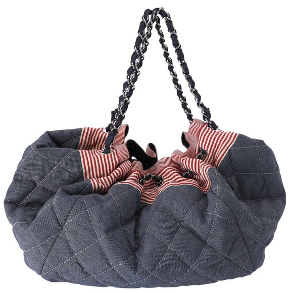 CHANEL Coco Cabas GM Hobo Tote A46887 Blue Red Navy Denim - Picture 5 of 9